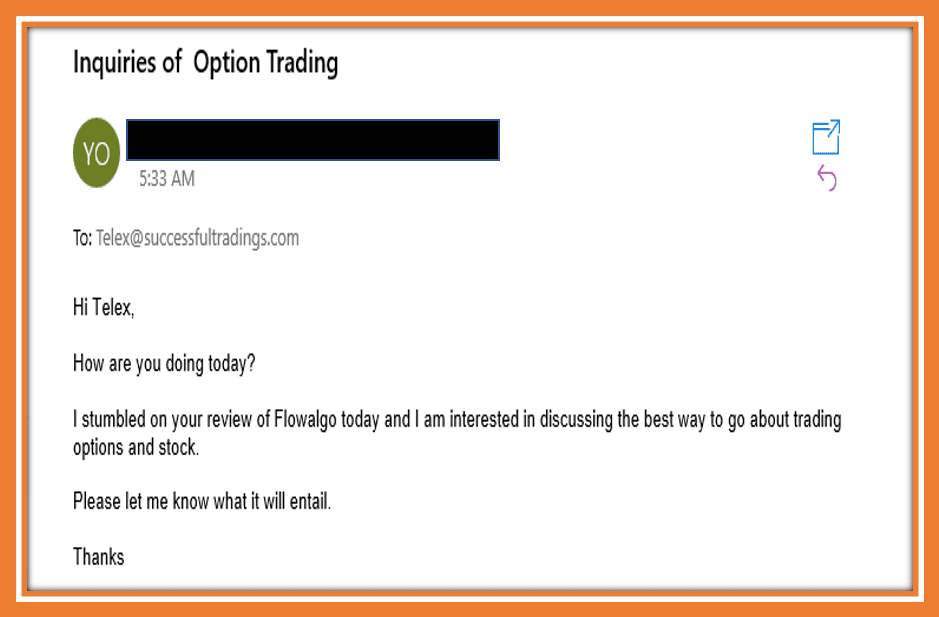 Day trading Subscription Service - Email inquiry from a Potential subscriber at Successfultradings.com