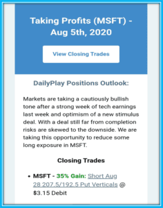 Optionsplay Review - OptionsPlay winning trade on MSFT with 35% profit