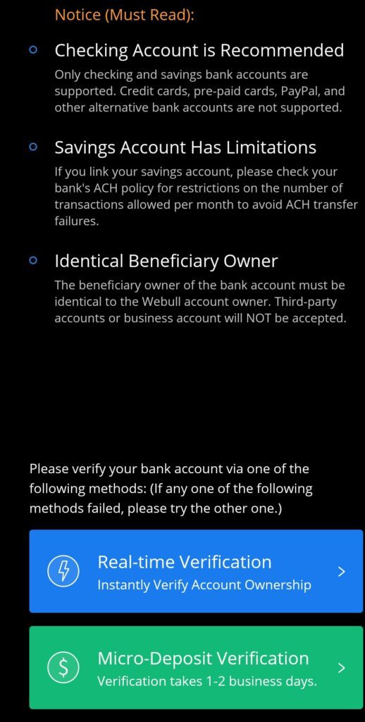 How To Add money on Webull Account - First time verification process options