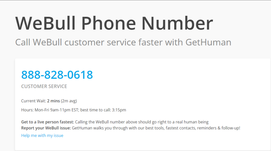 What is Webull Customer Service number - 8888280618 from GetHuman does not reach Webull Customer Service